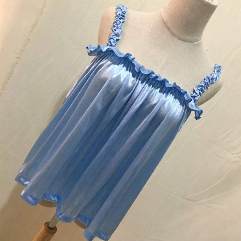 Suspender Tank Top - Yazlık Yumuşak İpeksi Parlak Fırfırlı Spagetti